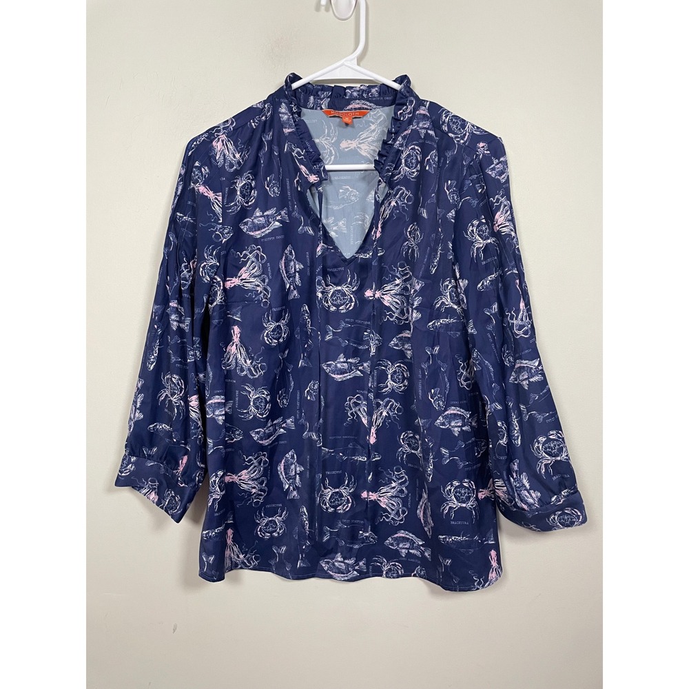 Modcloth Peasant‎ Top in Aquatic Print Size Medium Novelty Eclectic Quirky